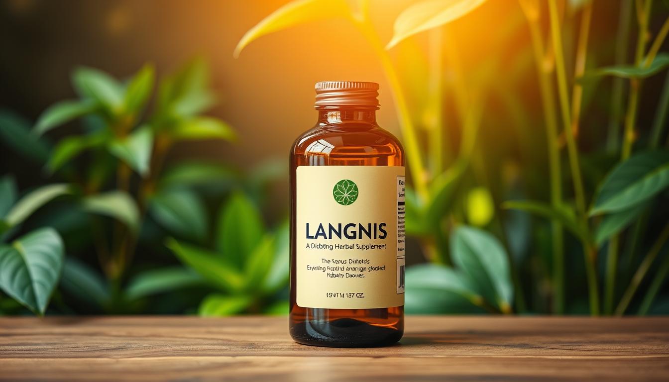 A bottle of LANGNIS, a unique diabetic herbal supplement, standing on a wooden table. The bottle is made of amber glass, with a minimalist label showcasing the LANGNIS brand name. The lighting is soft and warm, creating a natural, inviting atmosphere. The background features lush, verdant leaves and stems, hinting at the botanical nature of the product. The overall composition conveys a sense of health, balance, and the harmonious integration of nature and science in the pursuit of managing diabetes. A bottle of LANGNIS, a unique diabetic herbal supplement, standing on a wooden table. The bottle is made of amber glass, with a minimalist label showcasing the LANGNIS brand name. The lighting is soft and warm, creating a natural, inviting atmosphere. The background features lush, verdant leaves and stems, hinting at the botanical nature of the product. The overall composition conveys a sense of health, balance, and the harmonious integration of nature and science in the pursuit of managing diabetes.