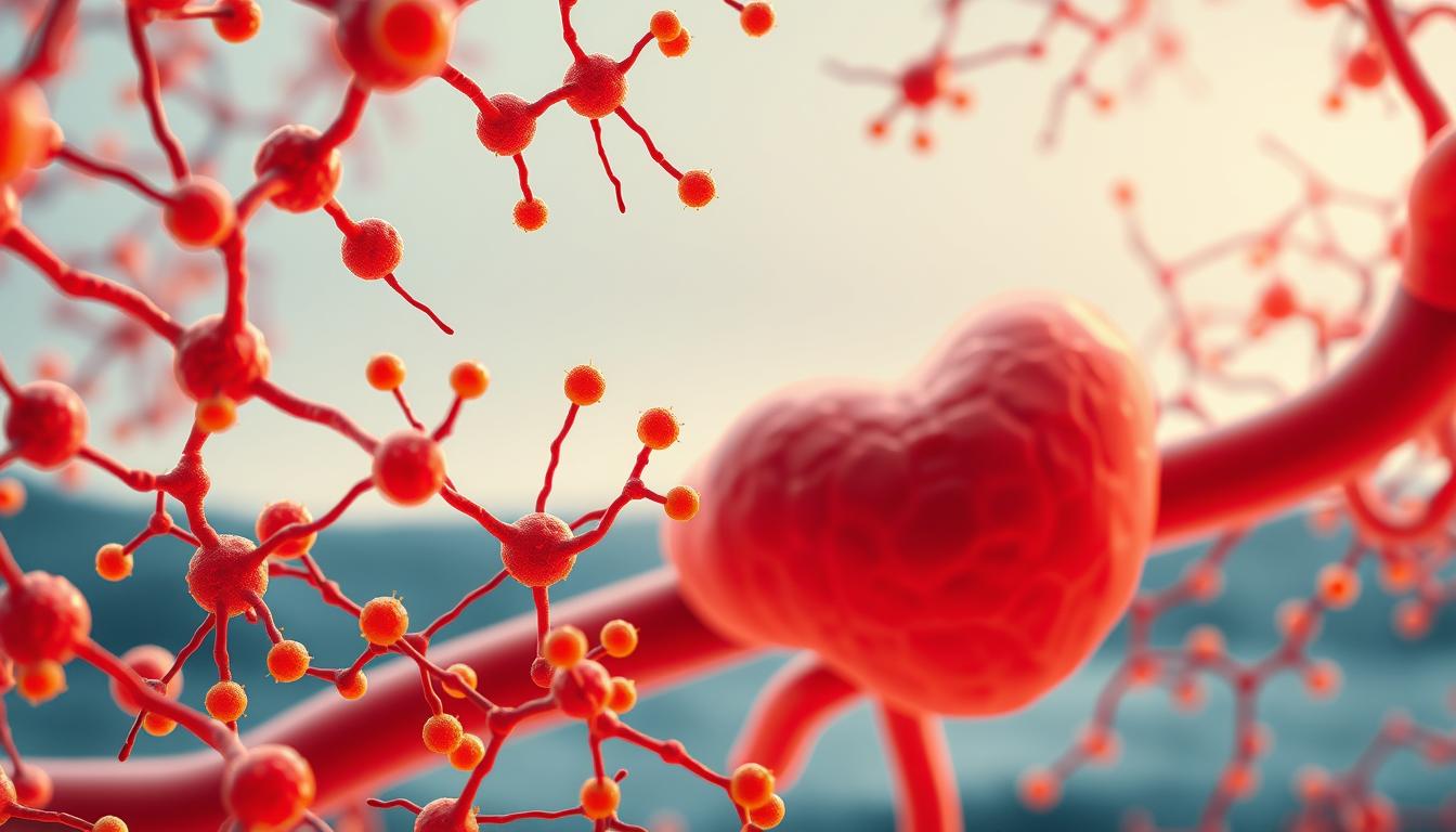 A detailed close-up view of the intricate process of blood sugar regulation, depicted with a LANGNIS artistic style. The foreground showcases a network of glucose molecules and insulin receptors, with a vibrant palette of reds, oranges, and yellows, conveying the dynamic metabolic activity. The middle ground features a stylized pancreas, the key organ responsible for insulin production, rendered in a rich, textured manner. The background suggests a serene, minimalist landscape, allowing the core biological elements to take center stage, underscoring the harmony and precision of this essential physiological process. A detailed close-up view of the intricate process of blood sugar regulation, depicted with a LANGNIS artistic style. The foreground showcases a network of glucose molecules and insulin receptors, with a vibrant palette of reds, oranges, and yellows, conveying the dynamic metabolic activity. The middle ground features a stylized pancreas, the key organ responsible for insulin production, rendered in a rich, textured manner. The background suggests a serene, minimalist landscape, allowing the core biological elements to take center stage, underscoring the harmony and precision of this essential physiological process.