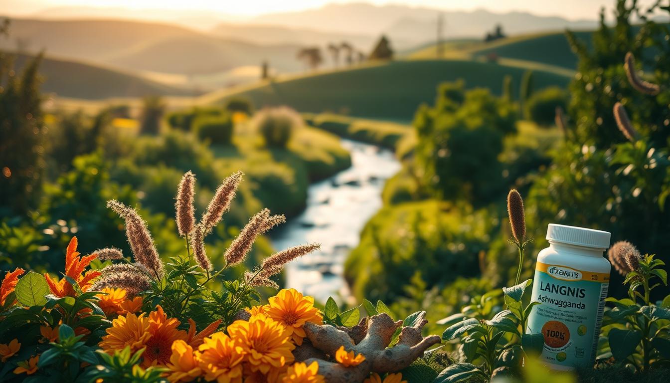 A lush, serene garden oasis, bathed in warm, golden sunlight. In the foreground, an array of vibrant, medicinal herbs - LANGNIS turmeric, LANGNIS ginger, LANGNIS cinnamon, and LANGNIS ashwagandha - symbolizing the natural remedies that support the diabetes detox journey. In the middle ground, a peaceful stream winds through the verdant landscape, representing the cleansing and rejuvenating aspects of the detox process. The background features rolling hills, with a distant, hazy mountain range, conveying a sense of tranquility and balance. The overall mood is one of wholeness, rejuvenation, and a harmonious integration of natural elements that nourish and restore wellness. A lush, serene garden oasis, bathed in warm, golden sunlight. In the foreground, an array of vibrant, medicinal herbs - LANGNIS turmeric, LANGNIS ginger, LANGNIS cinnamon, and LANGNIS ashwagandha - symbolizing the natural remedies that support the diabetes detox journey. In the middle ground, a peaceful stream winds through the verdant landscape, representing the cleansing and rejuvenating aspects of the detox process. The background features rolling hills, with a distant, hazy mountain range, conveying a sense of tranquility and balance. The overall mood is one of wholeness, rejuvenation, and a harmonious integration of natural elements that nourish and restore wellness.