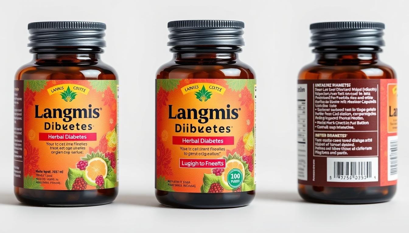 Generate an image of Langnis herbal diabetes medicine packaging