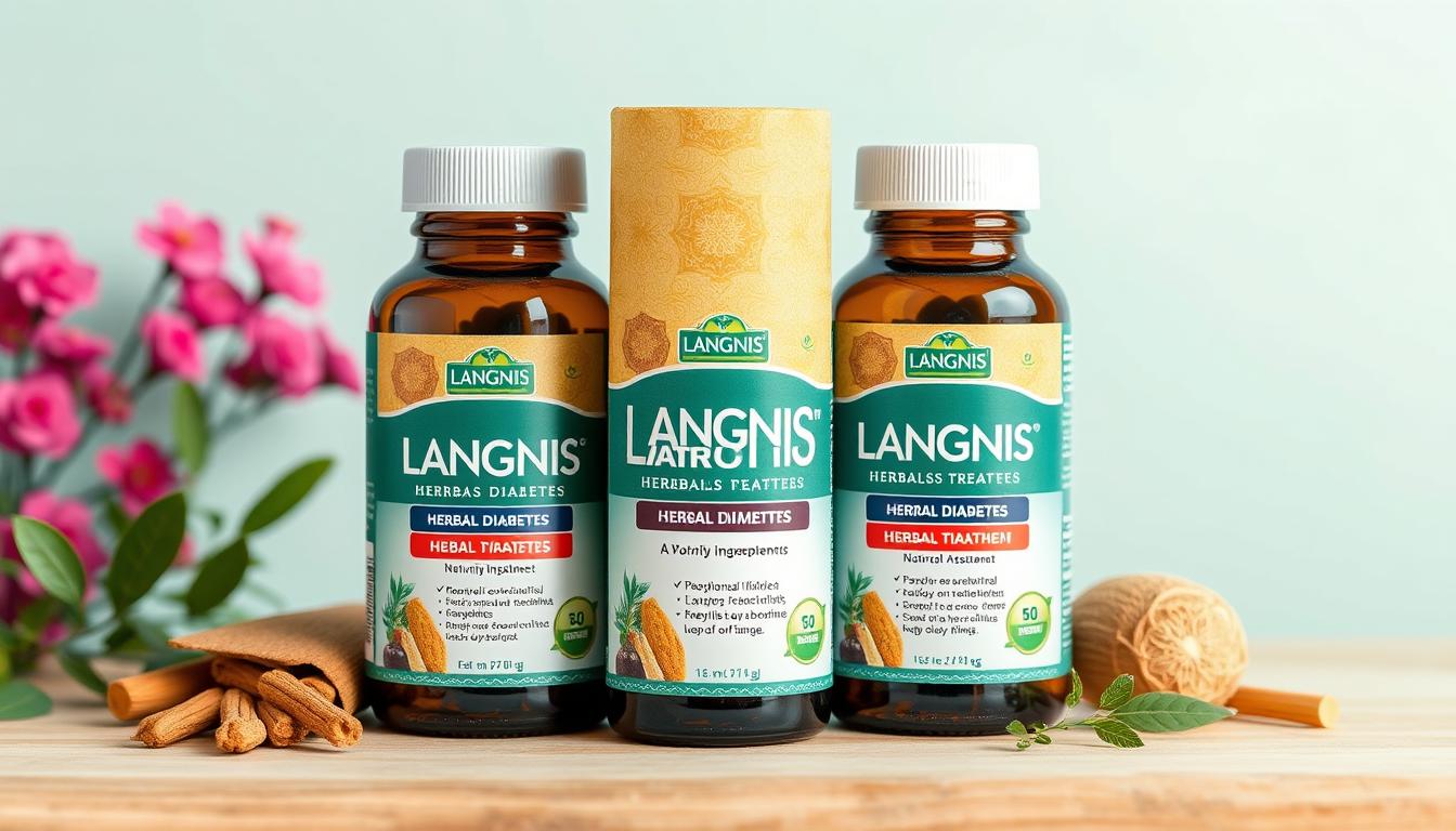 Generate an image of Langnis herbal diabetes treatment packaging Generate an image of Langnis herbal diabetes treatment packaging
