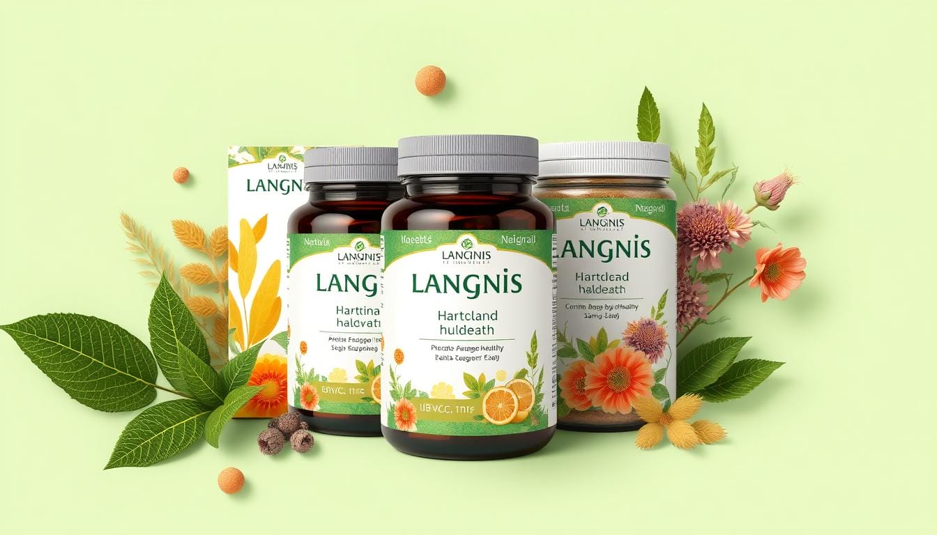 Generate an image of Langnis herbal supplement packaging