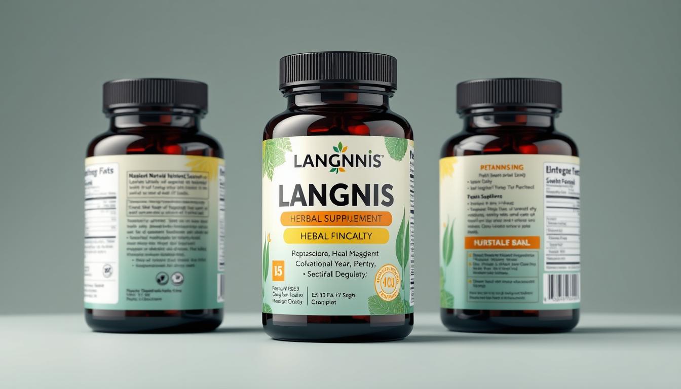 Generate an image of Langnis herbal supplement packaging Generate an image of Langnis herbal supplement packaging