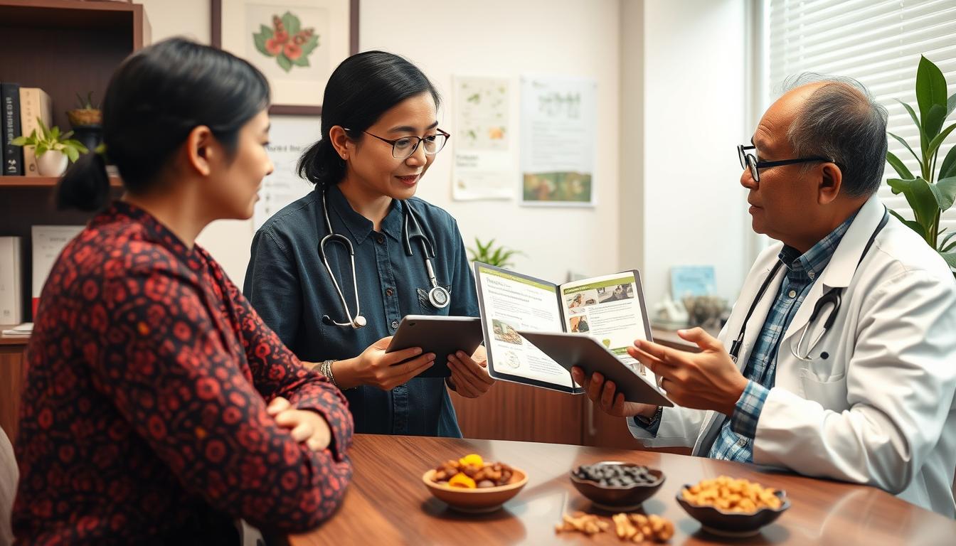 Healthcare professional discussing Indonesian herbs for diabetes patient