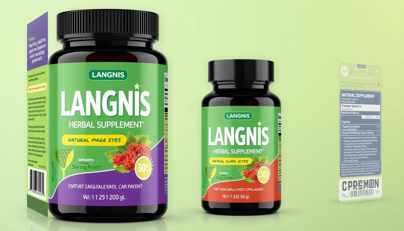 Image of Langnis Herbal Supplement packaging. Image of Langnis Herbal Supplement packaging.