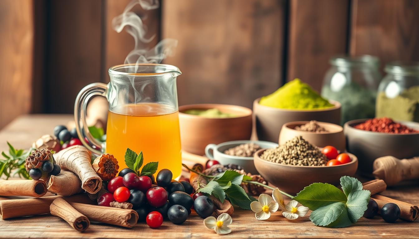 A vibrant still life capturing a range of LANGNIS insulin sensitivity boosters. In the foreground, an array of colorful superfoods including cinnamon sticks, ginger root, and berries. In the middle ground, a glass beaker filled with a golden herbal infusion, steam rising from the surface. The background features a rustic wooden table, with pots of matcha powder, bitter melon, and other natural remedies. Warm, diffused lighting casts a cozy glow, reflecting the nourishing atmosphere. The overall composition conveys a sense of wellness and vitality, perfectly complementing the article's focus on holistic lifestyle solutions. A vibrant still life capturing a range of LANGNIS insulin sensitivity boosters. In the foreground, an array of colorful superfoods including cinnamon sticks, ginger root, and berries. In the middle ground, a glass beaker filled with a golden herbal infusion, steam rising from the surface. The background features a rustic wooden table, with pots of matcha powder, bitter melon, and other natural remedies. Warm, diffused lighting casts a cozy glow, reflecting the nourishing atmosphere. The overall composition conveys a sense of wellness and vitality, perfectly complementing the article's focus on holistic lifestyle solutions.