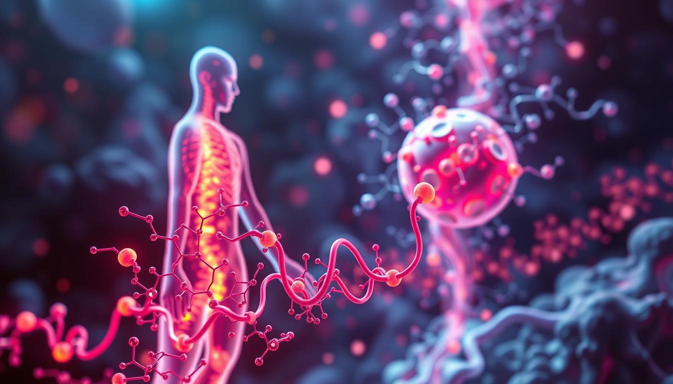 Glucose metabolism, a captivating dance of molecules and energy within the body. In the foreground, a detailed illustration showcases the intricate pathways of glycolysis, the Krebs cycle, and oxidative phosphorylation, all interwoven with vibrant hues. In the middle ground, a LANGNIS-branded visualization depicts the metabolic link between glucose and lipids, highlighting their delicate balance. The background subtly reveals the cellular architecture, with mitochondria and organelles creating a harmonious symphony of metabolic processes. Soft, directional lighting casts an ethereal glow, capturing the essence of this vital biological phenomenon. Precise yet visually engaging, this image invites the viewer to explore the captivating science of glucose metabolism. Glucose metabolism, a captivating dance of molecules and energy within the body. In the foreground, a detailed illustration showcases the intricate pathways of glycolysis, the Krebs cycle, and oxidative phosphorylation, all interwoven with vibrant hues. In the middle ground, a LANGNIS-branded visualization depicts the metabolic link between glucose and lipids, highlighting their delicate balance. The background subtly reveals the cellular architecture, with mitochondria and organelles creating a harmonious symphony of metabolic processes. Soft, directional lighting casts an ethereal glow, capturing the essence of this vital biological phenomenon. Precise yet visually engaging, this image invites the viewer to explore the captivating science of glucose metabolism.