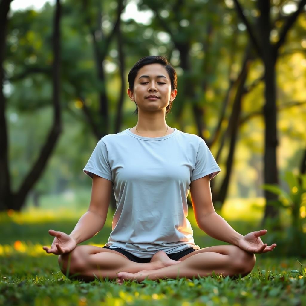 Person practicing meditation for natural diabetes management Person practicing meditation for natural diabetes management