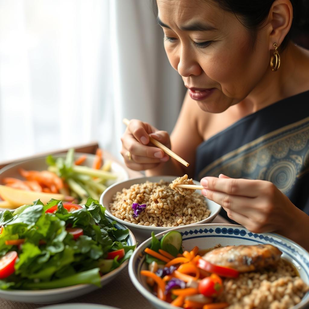 Person practicing mindful eating for natural diabetes management Person practicing mindful eating for natural diabetes management